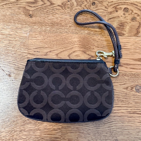 Coach Signature C Print Brown With Gold Colored Hardware and Logo Small Wristlet - Picture 2 of 8